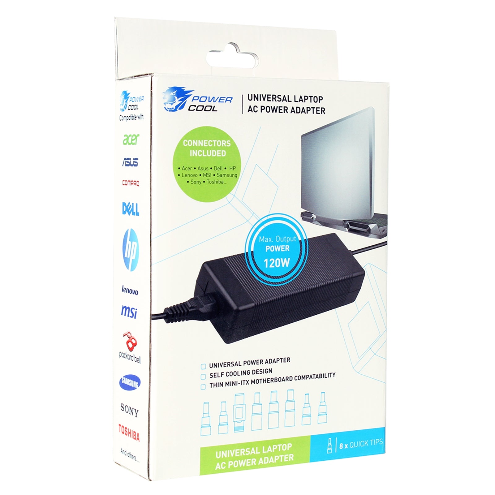 Powercool 120W Universal Laptop Charger 19.5V 6.15A 8 Tips UK Plug Powercool 120W Universal Laptop Charger 19.5V 6.15A 8 Tips UK Plug